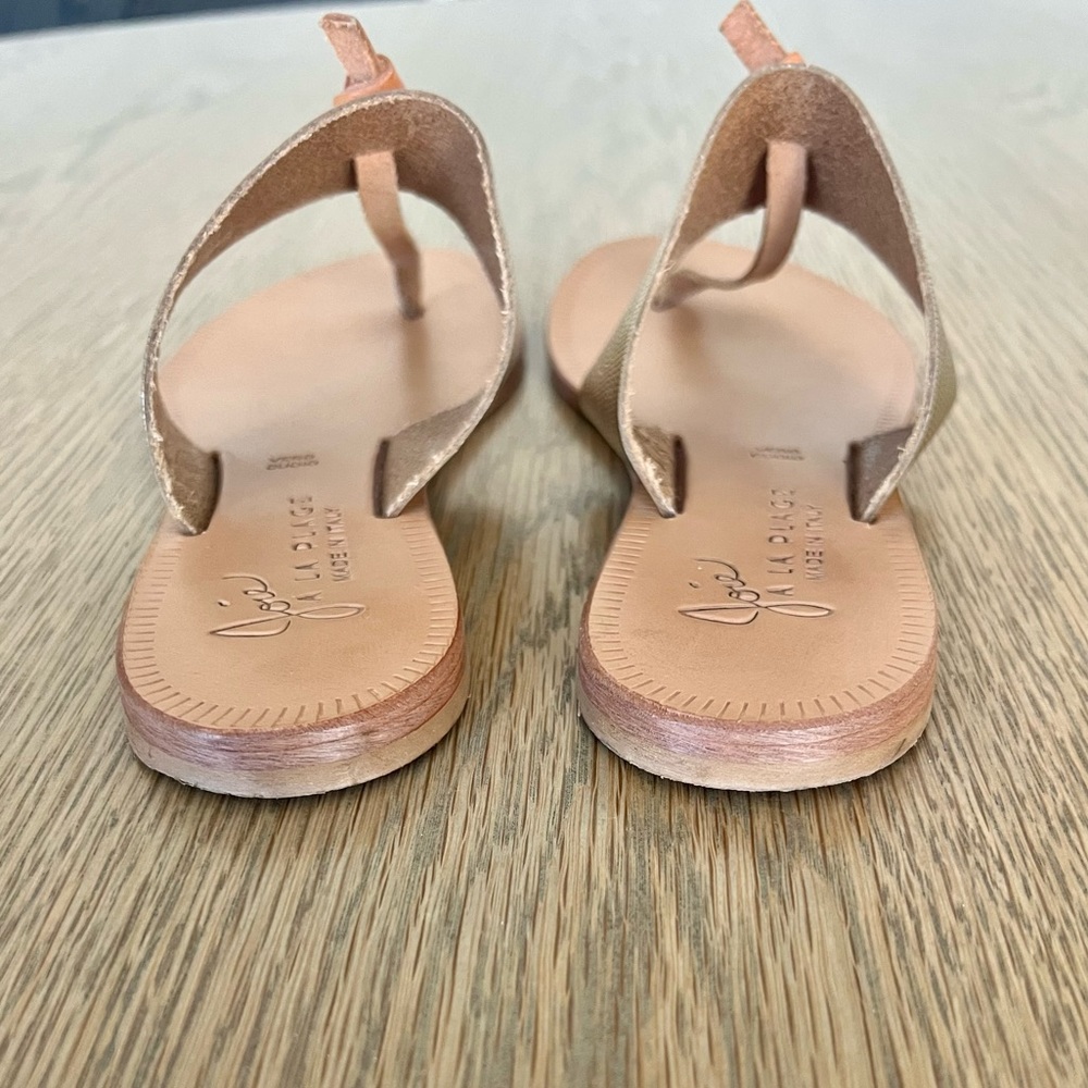 Joie A La Plage Nice Metallic Embossed Leather Thong Sandals Flats Flip Flop - Picture 9 of 13